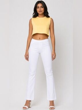 White Pull On Flare Ultra Stretchy Denim Jegging Short Jeans